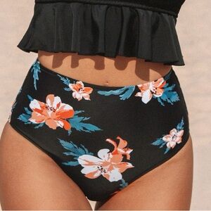 Cupshe floral black high waisted bikini bottom - size large